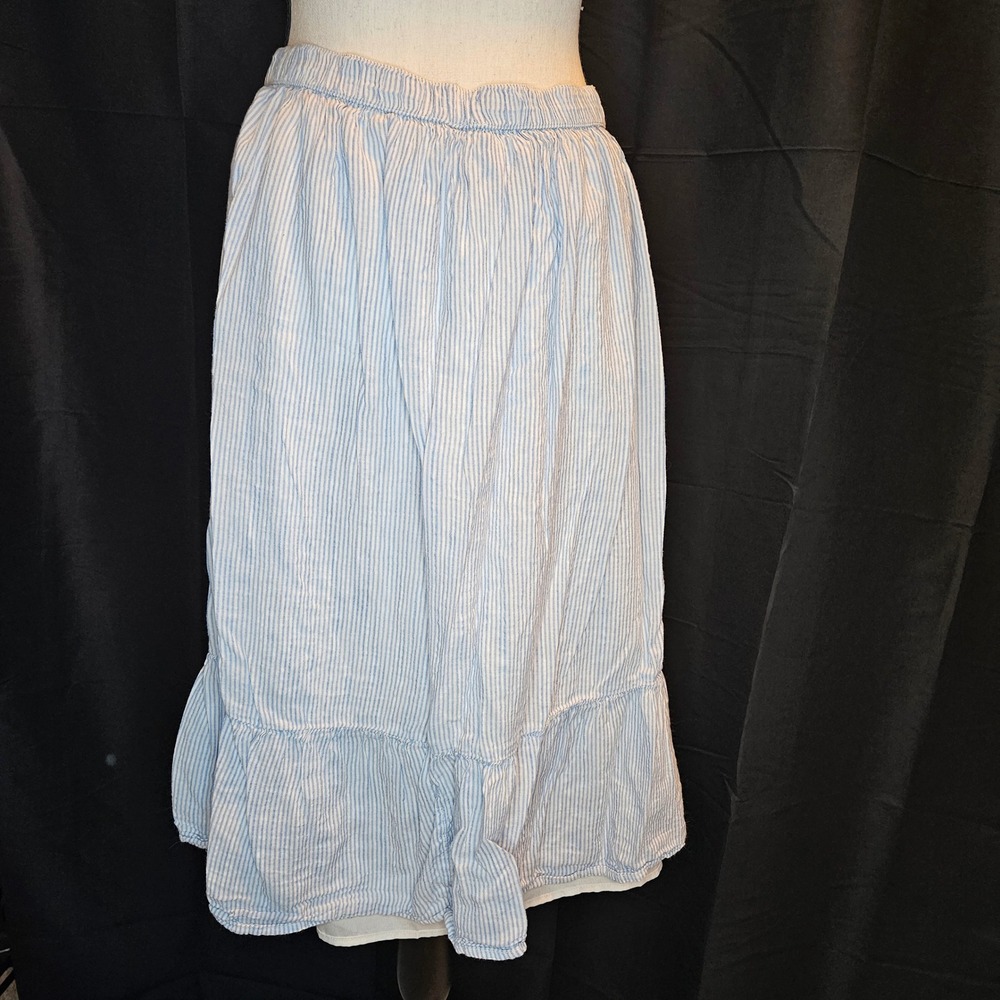 Old Navy XL Blue White Striped Button Front Ruffle Hem‎ Midi Skirt - Picture 8 of 9
